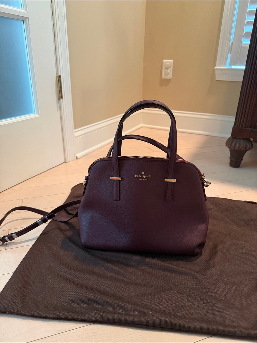 kate spade Plum Leather Dome Satchel with Gold Hardware